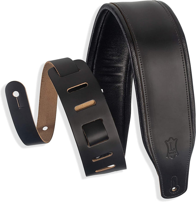 Levy's Leathers 3" Wide Leather Guitar Strap with Foam Padding and Garment Leather Backing; Black (M26PD-BLK)