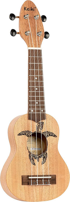 Ortega Guitars, 4-String Keiki Series Sopranino Ukulele with Turtle Etching, Right, Transparent black, (K1-CO)