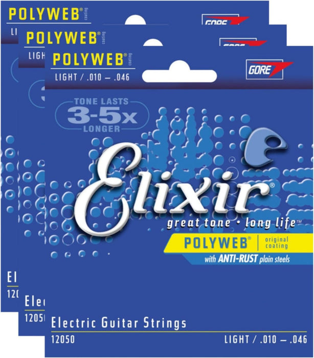 3 Sets of Elixir 12050 Polyweb Light Electric Strings (10-46)