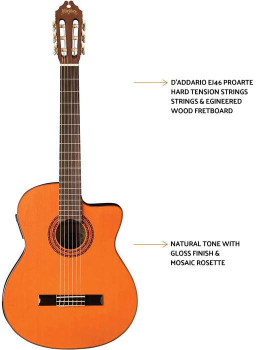 Washburn Classical Cutaway Acoustic Electric Guitar, Natural (C5CE-A-U)