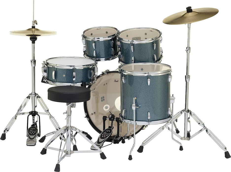 Pearl Roadshow 5-Piece Complete Drum Set with Cymbals and Stands - Aqua Blue Glitter (RS505C/C703)