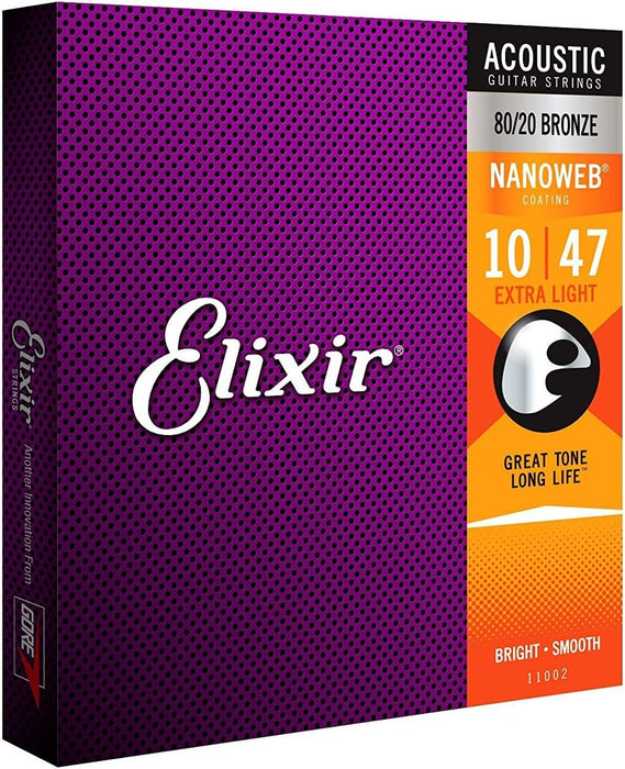 Elixir Nanoweb Extra Light Acoustic Guitar Strings 2-Pack