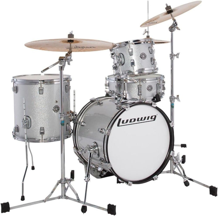 Ludwig LC2797 Breakbeats by Questlove 4-Piece Drum Set Shell Pack with Riser, Silver Sparkle