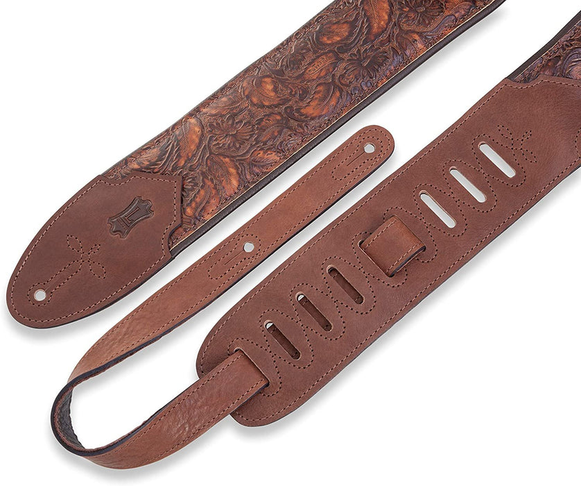 Levy's Leathers Sundance 3" wide Embossed Leather Guitar Strap; Western Series - Geramium Whiskey (M4WP-006)