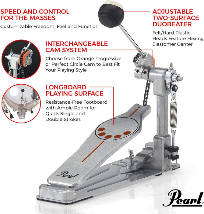 Pearl P932 Longboard Double Bass Drum Pedal with Sprocketless Chain Drive - Black (P932)