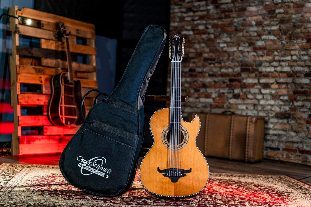 Oscar Schmidt OH52SE Solid Cedar Top Bajo Sexto Acoustic-Electric Guitar with Deluxe Padded Gig Bag