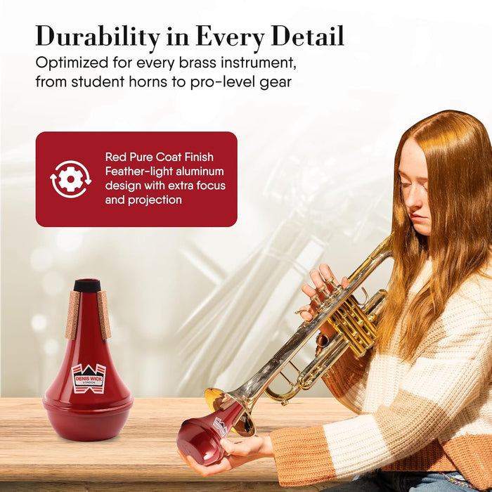 Denis Wick Straight Mute for Trumpet with Red Pure Coat Finish, 5504R - Hand-Spun Aluminum Mute with Natural Cork, Extra Focus & Projection, Reliable Intonation & Tight-Bell Fit -3.4 x 3.4 x 6 Inches