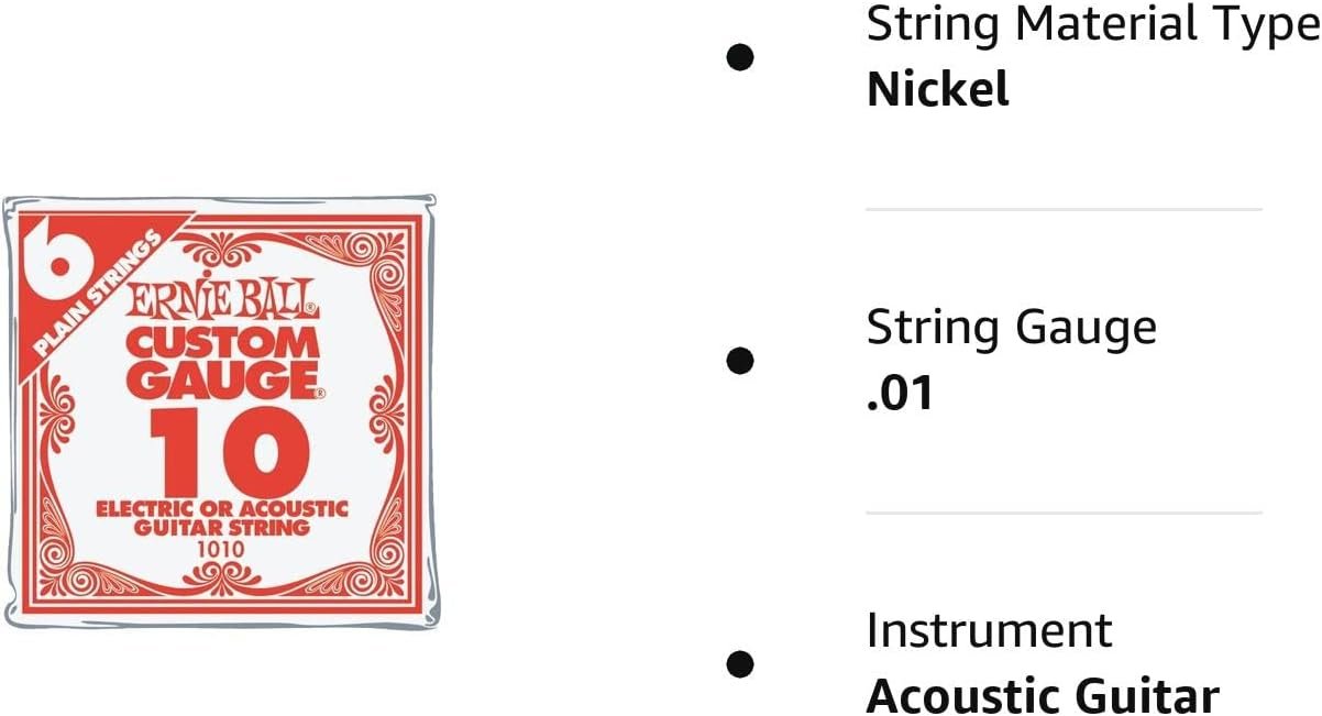 Ernie Ball Nickel Plain Single Guitar String .010 6-Pack