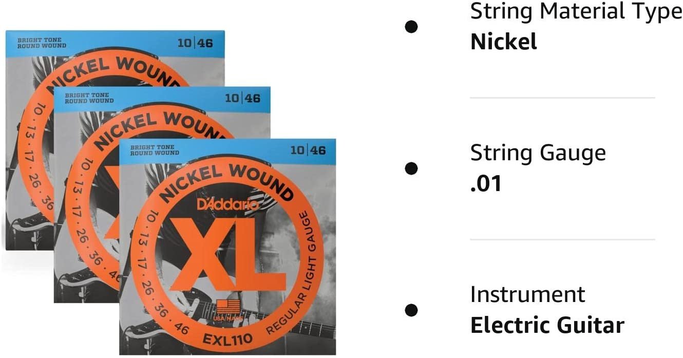 3 Sets - D'Addario EXL110 Nickel Wound Electric Guitar Strings, Light Gauge