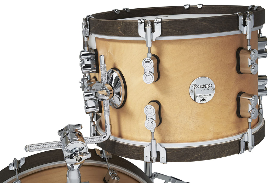 Pacific Drums & Percussion Drum Set Concept Classic 3-Piece Bop, Natural with Walnut Hoops Shell Packs (PDCC1803NW)