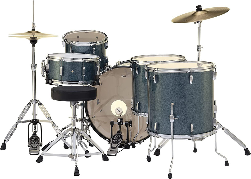 Pearl Roadshow 5-Piece Complete Rock Drum Kit with Hardware and Cymbals - Aqua Blue Glitter (RS525WFC/C703)