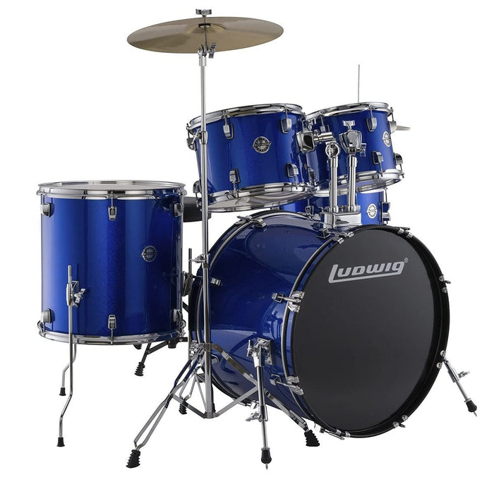 Ludwig Accent 5-piece Complete Drum Set w/22" Bass Drum and Wuhan Cymbals - Blue Sparkle (LC19519)