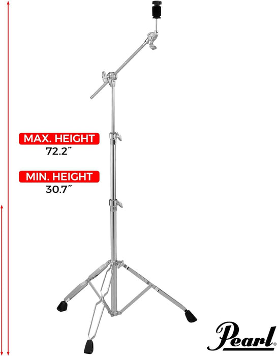 Pearl BC830 Double-Braced Cymbal Boom Stand, Medium Weight Boom Stand with Gearless UniLock Cymbal Tilter, Three-Tier Height Adjustment, and Sturdy Double-Braced legs.