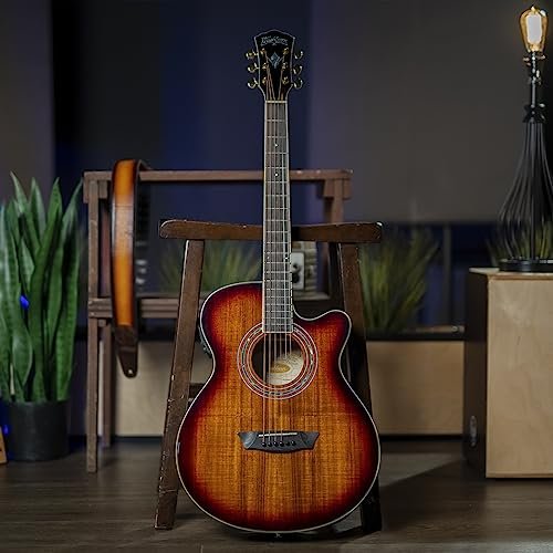 Washburn Festival Series Cutaway Mini Jumbo Acoustic/Electric Guitar, Koa Burst (EA55G-A-U)