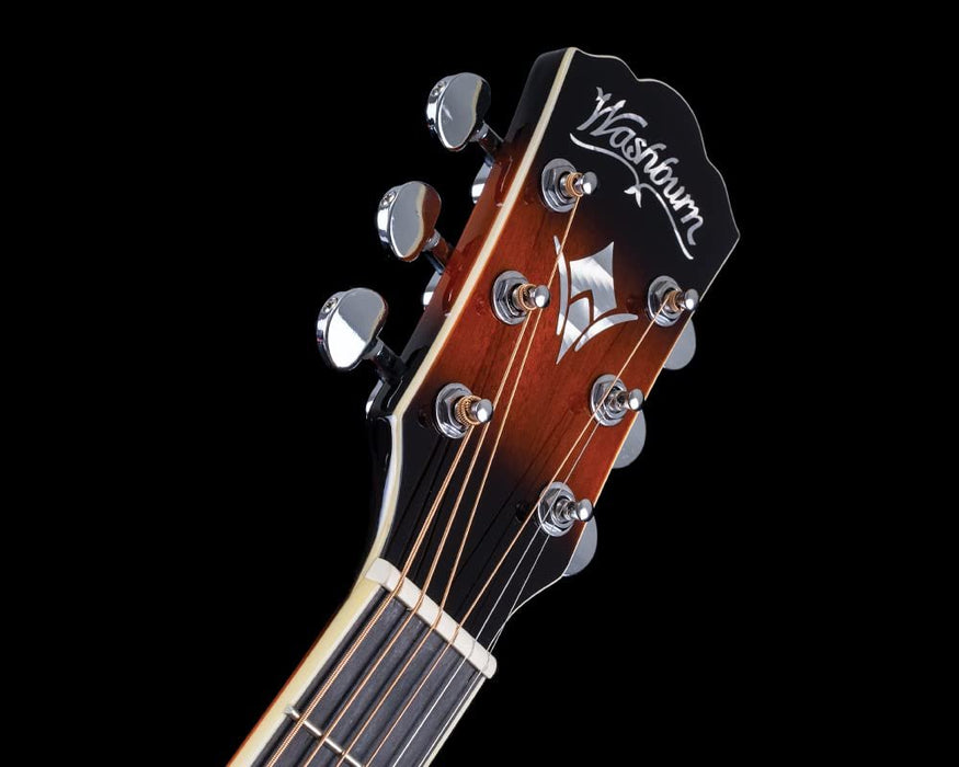 Washburn Festival Series Mini Jumbo Cutaway Acoustic Electric Guitar, Tobacco Burst (EA15ATB-A-U)