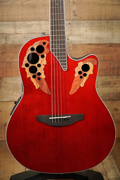 Ovation Celebrity Collection 6 String Acoustic-Electric Guitar, Right, Ruby Red, Super Shallow Body (CE48-RR)