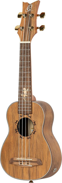 Ortega Guitars, 4-String Lizard Series Soprano Acoustic-Electric Ukulele w/Bag, Right GB