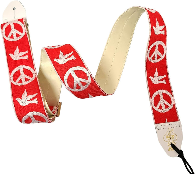 Ace Guitar Strap Vintage Style Peace Doves Design Red and White