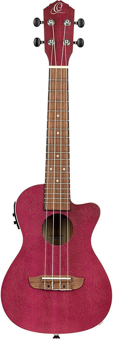 Ortega Guitars, 4-String Earth Series Concert Acoustic/Electric Ukulele, Right, Ruby Raspberry, (RURUBY-CE)