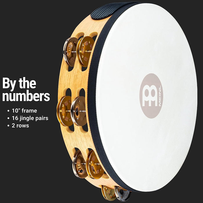 Meinl Percussion Tambourine with Nickel Plated Steel and Solid Brass Jingles, Double Row-NOT Made in China-Super Natural Wood Finish, 2-Year Warranty (TA2M-SNT)