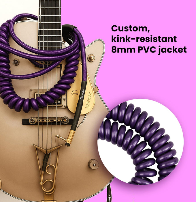 Fender J Mascis Dinosaur Jr Coiled Instrument Cable, Purple, 30ft