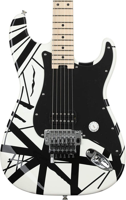 EVH Striped Series Stratocaster Electric Guitar - White with Black Stripes