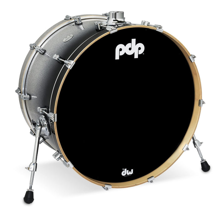 PDP Concept Series Maple Bass Drum, 14x24, Silver to Black Fade Lacquer w/Chrome Hardware (PDCM1424KKSB)