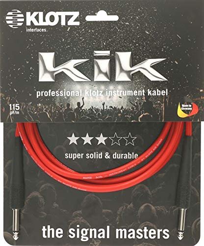 Klotz KIK3-0PPRD KIK Instrument Cable, ¼-Inch Straight, 10ft, Red, 10 ft