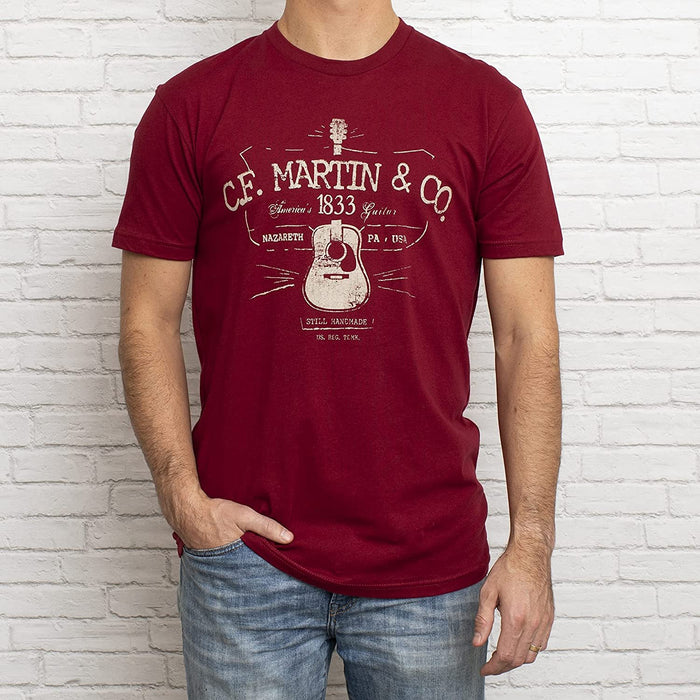 MARTIN Guitar D-28 Logo T-Shirt for Men and Women, Unisex Red T-Shirt with Cardinal Logo Large