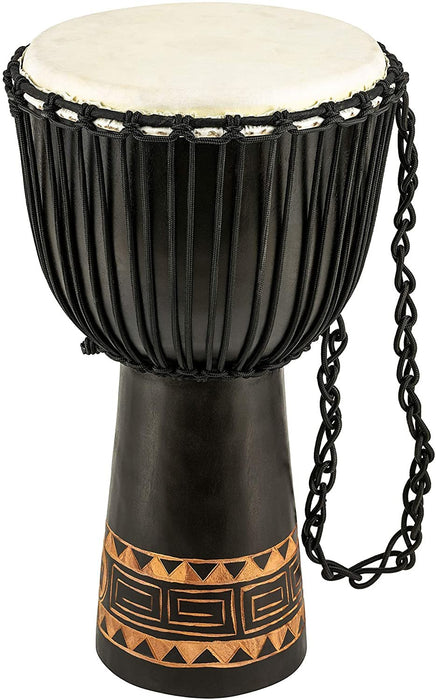 Meinl Percussion Djembe Hand Drum Circle Instrument, Carved Mahogany Headliner Series — NOT Made in China — African Mali Weave Ropes, 2-Year Warranty, Black River, Large (HDJ3-L)