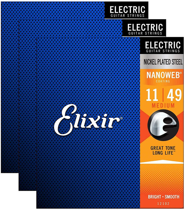 Elixir 12102 Electric Nano Medium 11-49 (3 Pack Bundle)