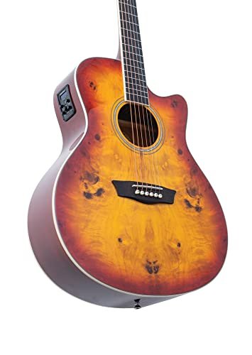 Washburn Deep Forest Burl Grand Auditorium Acoustic Electric Guitar, Amber Fade (DFBACEA-U )