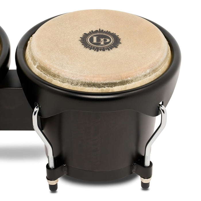 Latin Percussion LP601NYII City II Series Bongo Set with Double Stand 7” & 8” Black