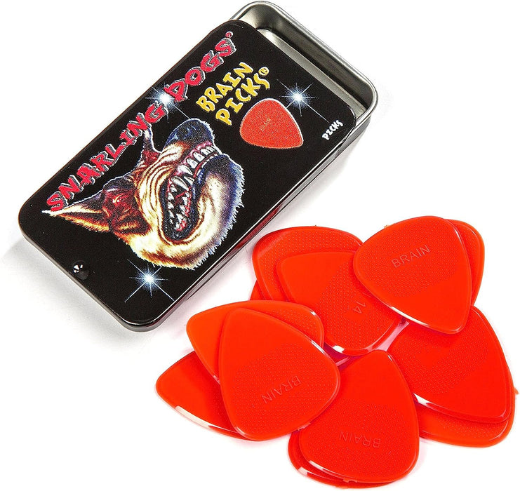 Snarling Dogs Brain TNSDB351, 0.73 Guitar Picks, 12-Piece, Collectible Tin, Red Nylon, 0, 0.73mm