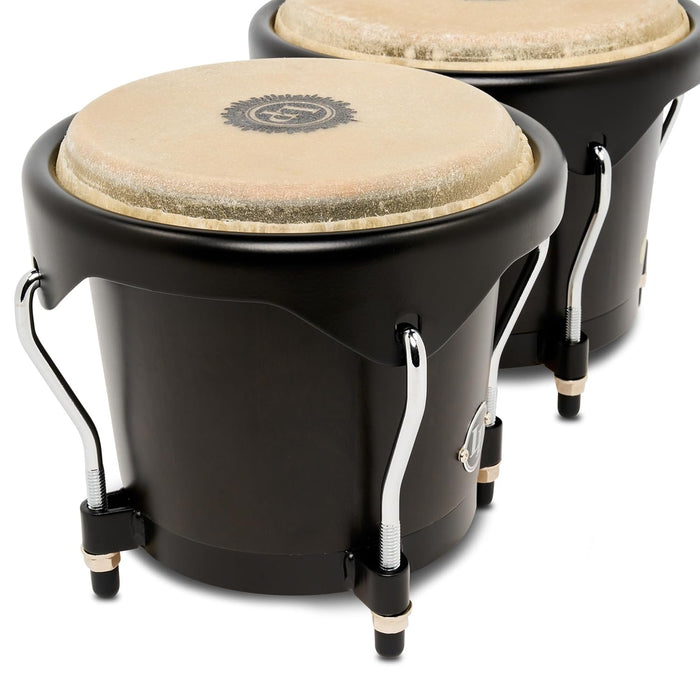 Latin Percussion LP601NYII City II Series Bongo Set with Double Stand 7” & 8” Black