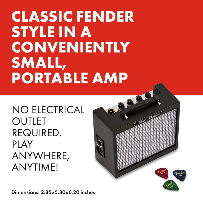 Fender Mini Deluxe Electric Guitar Amp, with 1-Year Warranty, Mini Guitar Amp, Portable Guitar Amplifier, Guitar Accessories, 3 Watts, Black
