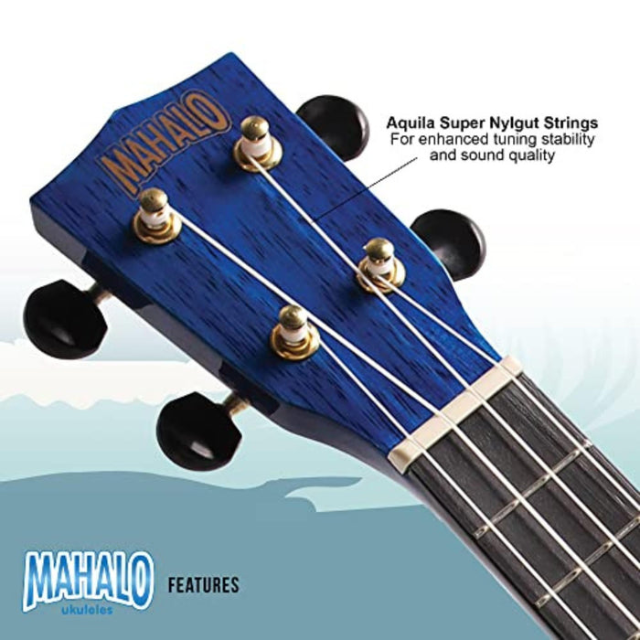 Mahalo MH2-TBU Hano Series Concert Ukulele, Transparent Blue