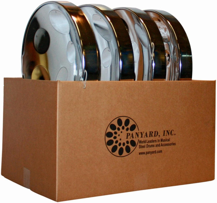 Panyard Jumbie Jam Educator's Steel Drum 4-Pack with Table Top Stands Level 2 Chrome 888365932125