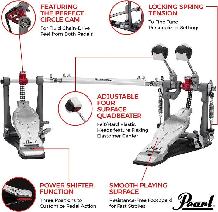 Pearl Eliminator Solo Red Cam Double Bass Drum Bass Drum Pedal - Red (P1032R)