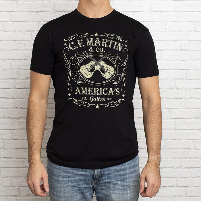 Martin Guitar Dual-Guitar Tee Shirt for Men and Women, Quality Unisex Black Graphic T-Shirt - Size XL