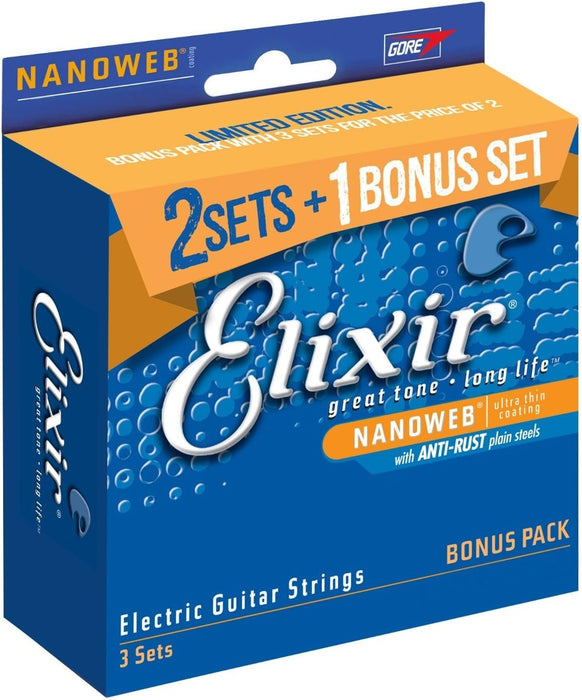 Elixir Strings 16541 Nickel Plated Steel Electric Guitar Strings with Nanoweb Coating, Set of 3 Pieces