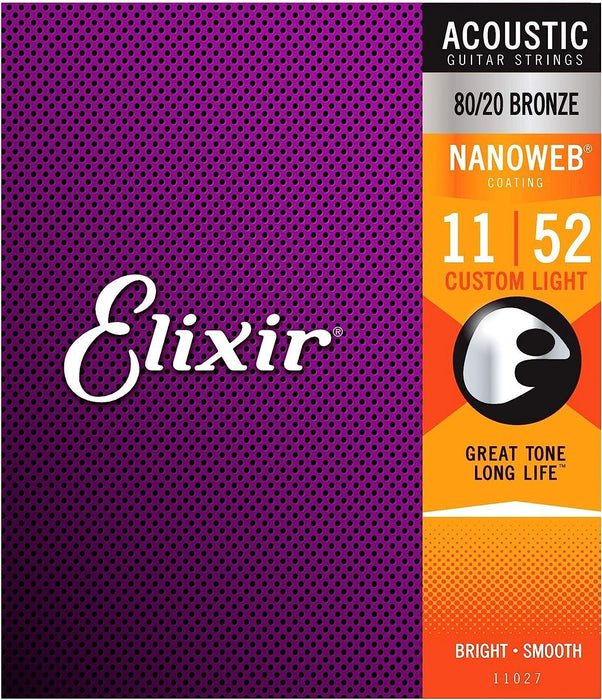 Elixir 11027 Acoustic 80/20 Nano Custom Light 11-52 (6 Pack Bundle)