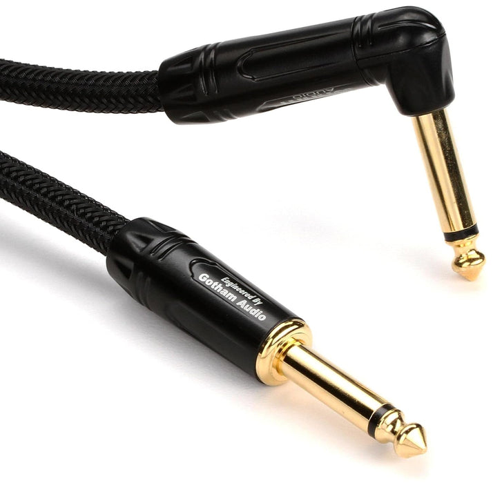 Warm Audio Prem-TS-1RT-10' Premier Series Straight to Right Angle TS Instrument Cable - 10-foot, Black/Gold