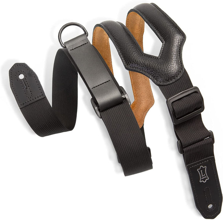 Levy's Leathers Right Height Guitar Strap with RipChord Quick Adjustment Technology; 3" Wide Ergonomic Padded Leather - Black (MRHSS-BLK)