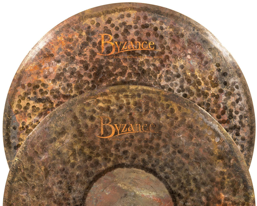 Meinl Cymbals Byzance 15" Extra Dry Medium Thin Hihats, Pair — Made in Turkey — Hand Hammered B20 Bronze, 2-Year Warranty, B15EDMTH, inch