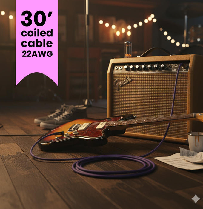 Fender J Mascis Dinosaur Jr Coiled Instrument Cable, Purple, 30ft