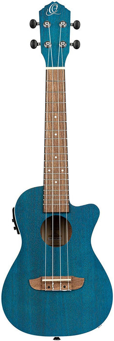 Ortega Guitars, 4-String Earth Series Concert Acoustic/Electric Ukulele, Right, Transparent Ocean Blue, (RUOCEAN-CE)