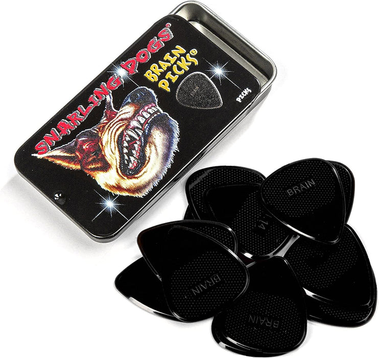 D'Andrea Snarling Dog Brain Nylon Guitar Picks 12 Pack with Tin Box (Black, 0.88mm)