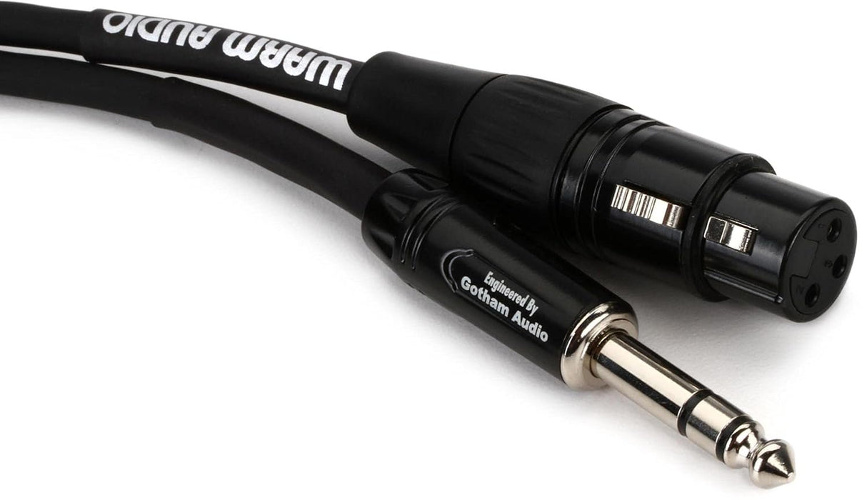 Warm Audio Pro Series XLR Female to TRS Male Cable - 6-foot,Black/Silver,Pro-XLRf-TRSm-6'