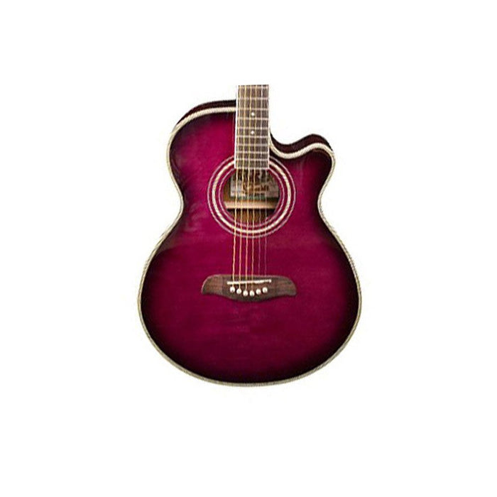 Oscar Schmidt 6 String Cutaway Folk Acoustic-Electric Guitar, Flame Trans Purple (OG10CEFTPB-A-U)